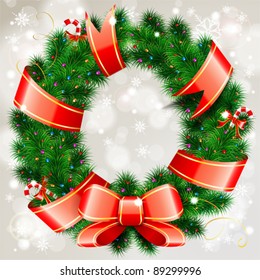 Decorative Christmas Wreath with Ribbon, Candy and Decoration element