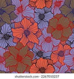 Decorative chrysanthemum blossom seamless sample. Hand drawn floral ornament. Poppy flower with striped petals. Packaging print. Field bloom rustic repeating pattern botanic vector.