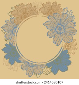 A decorative circle of branches is highlighted on a white background. A pattern of leaves. Vector illustration. For nature, eco and design. Hand-drawn plants, a frame for a postcard.