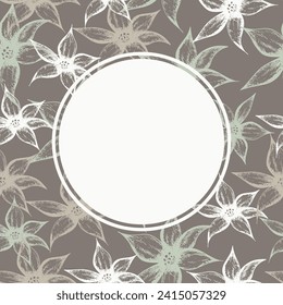 A decorative circle of branches is highlighted on a white background. A pattern of leaves. Vector illustration. For nature, eco and design. Hand-drawn plants, a frame for a postcard.