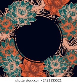 A decorative circle of branches is highlighted on a white background. A pattern of leaves. Vector illustration. For nature, eco and design. Hand-drawn plants, a frame for a postcard.