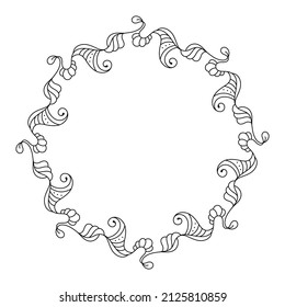 Marco de círculo decorativo con flores y hojas abstractas. Elemento de diseño floral para carteles, invitaciones y tarjetas de felicitación.
