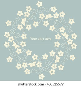 Decorative circle frame with curls and flowers can be used for greeting card, anniversary,  invitation, cover and more creative designs.