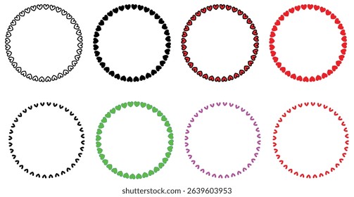 Decorative circle frame hearts template design set of round border in unique pattern. Circle frame detail vector design set. Simple ornament design for labels,  invitation cards, profile picture.