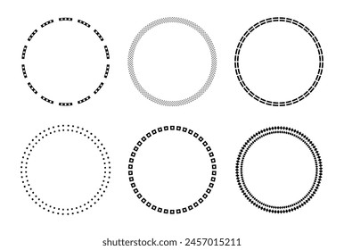 Decorative circle frame template design set of six round border vector with polka dot pattern. Circle frame detail vector design set. Simple ornament design for labels, covers, invitation cards.