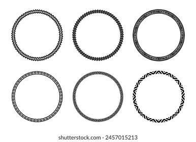 Decorative circle frame template design set of six round border vector in unique pattern. Circle frame detail vector design set. Simple ornament design for labels, covers, invitation card and books.