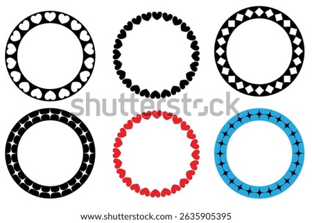 Decorative circle frame template design set of round border in unique pattern. Circle frame detail vector design set. Simple ornament design for labels, covers, invitation cards, profile picture.
