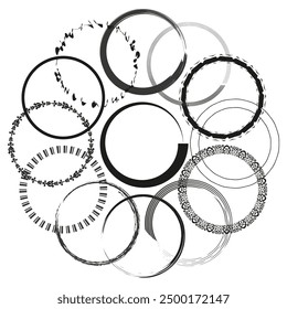 Decorative circle frames. Variety of round borders. Black vector designs. Simple and ornate styles.