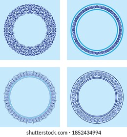 Decorative circle illustration frames for design with floral ornaments. Templates for printing postcards, invitations, books, for textiles, engraving, wooden furniture, forging etc.