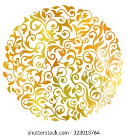 Decorative circle made of asymmetrical hand-drawn floral ornament. Vector color illustration.