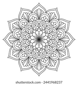 Decorative circle ornament in an ethnic oriental style mandala design for coloring book page