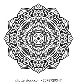 Decorative circle ornament in an ethnic oriental style mandala design for coloring book page