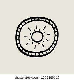 Decorative Circle Plate. Potted Ceramic Sketch Black Line Symbol. Stylized Whimsical Hand Drawn Vector Element Decor