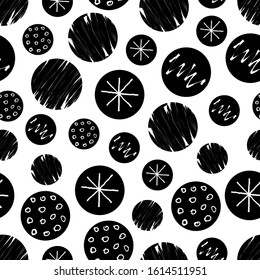 Decorative circles with small elements seamless pattern. Vector illustration.