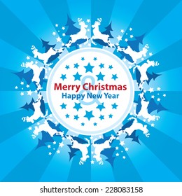Decorative circular background with reindeer / Merry Christmas