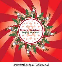 Decorative circular background with reindeer / Merry Christmas