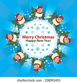 Decorative circular background with sheep / Happy New Year