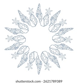 Decorative circular design featuring shells and nuts in a minimalist style