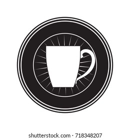 decorative circular emblem of porcelain mug of coffee with handle black silhouette vector illustration