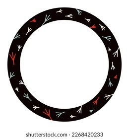 Decorative circular frame with bird's feet pattern. Perfect as a photo frame, for scrapbooking, postcards, posters, invitation cards.