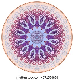 Decorative circular frame in mandala style. Colorful squid. Vintage vector pattern isolated on white. Tattoo design. EPS10 vector illustration.