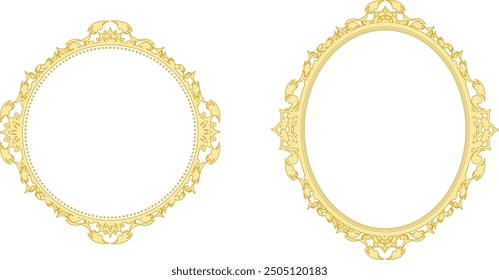 Decorative circular frame. Medieval Western mirror style decoration. Gilded style.