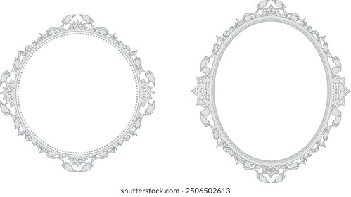 Decorative circular frame. Medieval Western mirror style decoration. Silver color style.