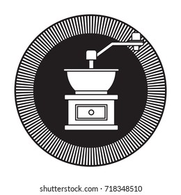 decorative circular logo of coffee grinding with crank black silhouette vector illustration