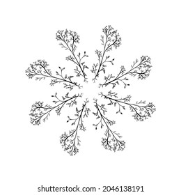 Decorative circular pattern with foliage. Tattoo. Snowflake. Ornament. Abstract line drawing. 