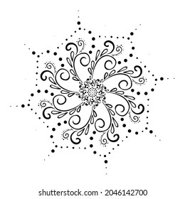 Decorative circular pattern with foliage. Tattoo. Snowflake. Ornament. Abstract line drawing.