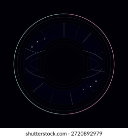 Marco de atlas cuántico circular decorativo con centro vacío limpio para marca, etiquetas o texto de interfaz de usuario.