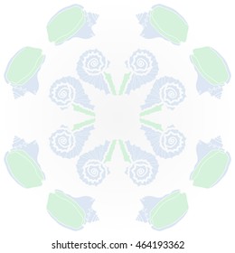 Decorative circular sea pattern,  spirals,  spots,shells, doodles,copy space . Hand drawn.