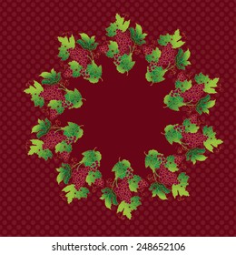 Decorative circular seamless frame branch of grapes, simple template advertising flyer. Best for web banners, booklet, menus. Vector illustration