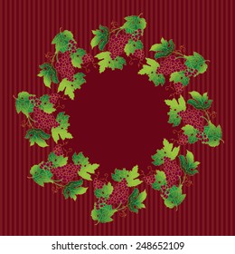 Decorative circular seamless  frame branch of grapes, simple template advertising flyer. Best for web banners, booklet, menus. Vector illustration