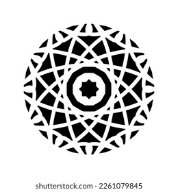 Decorative circular symbol with arabic geometric ornament. Vector black and white mosaic mandala