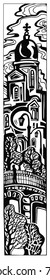 decorative city. black and white graphics