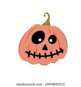 Decorative classic halloween pumpkin in a flat style. Festive decor. Cartoon orange pumpkin for poster, banner, greeting card. 