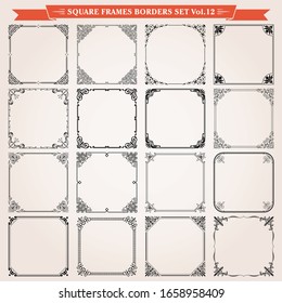 Decorative classic vintage square frames and borders set 12 vector