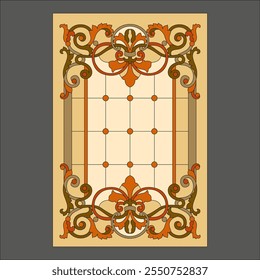 Decorative classic window. Stained glass window. Vector.