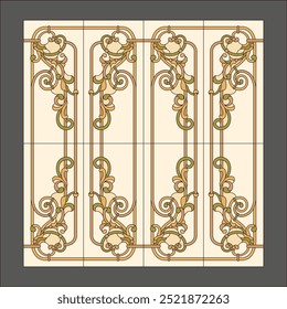 Decorative classical doors. Stained glass. Vector.