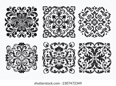 decorative clip art with an ornate pattern, in the style of bold stencil, classicist, realistic yet stylized, stencil-based, decorative arts, the aesthetic movement, black and white art 