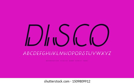 Decorative clip italic sans serif font. Letters and numbers for logo and title design. Print on violet background