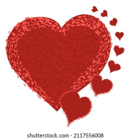 Decorative clipart of red textured hearts. Vector element for romantic design, isolated on transparent background