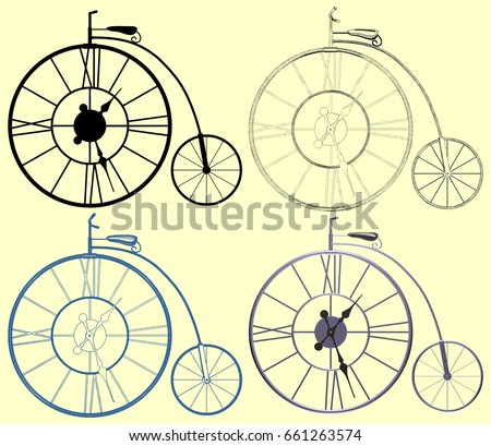Decorative A Clock Penny-Farthing Bicycle Vector 06
