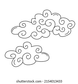 Decorative clouds. Air element. Magic and astrological symbol. Line art for stickers or tattoo. Decor and Drawing up horoscope according to the natal chart. Vector illustration.