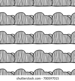 Decorative clouds. Black and white illustration, seamless pattern for coloring book, pages. Vector