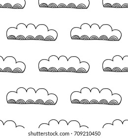 Decorative clouds. Black and white illustration, seamless pattern for coloring book, pages. Vector