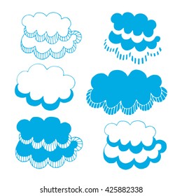 decorative clouds, set, blue color, styling, sketch