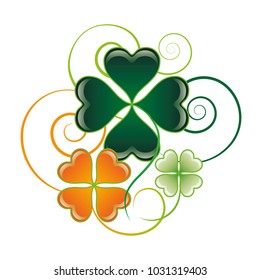 decorative clover composition for saint Patrick's day with colors of Irish flag, isolated on white background