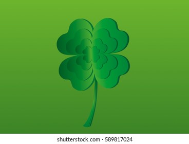 Decorative clover four-leaf. Patrick 's Day. Vector illustration. Greeting card with empty space for text or advertising. On a white background